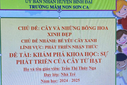 CHỦ ĐỀ: CÂY VÀ NHỮNG BÔNG HOA XINH ĐẸP CHỦ ĐỀ NHÁNH: BÉ YÊU CÂY XANH LĨNH VỰC: PHÁT TRIỂN NHẬN THỨC ĐỀ TÀI: KHÁM PHÁ KHOA HỌC: SỰ PHÁT TRIỂN CỦA CÂY TỪ HẠT  Họ và tên giáo viên: Trần Thị Thúy Nga Dạy lớp: Nhà Trẻ  Năm học: 2024 - 2025