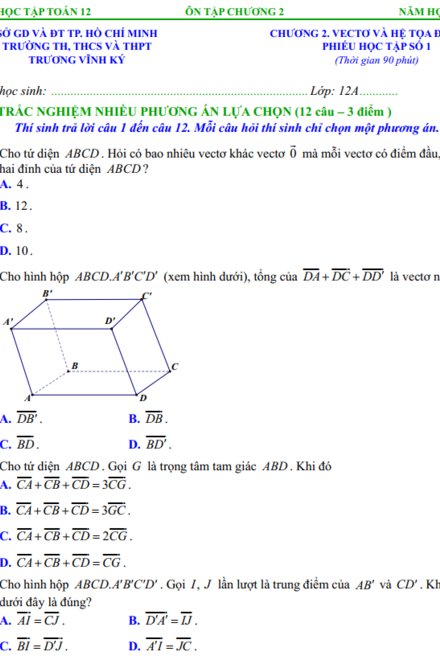 Phiếu học tập chương 2_Vectơ trong không gian