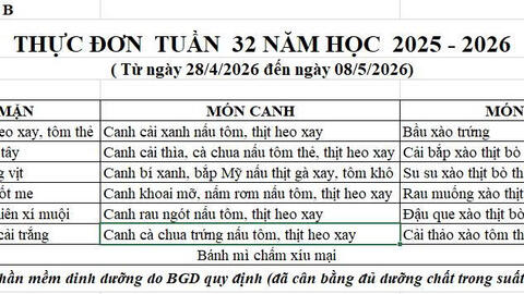 Thực đơn học sinh tuần 32, năm học 2025-2026