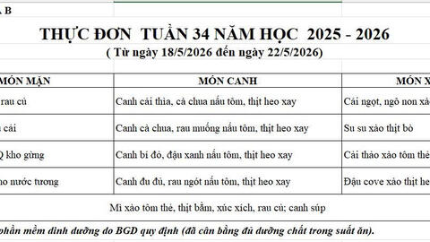 Thực đơn học sinh tuần 34, năm học 2025-2026