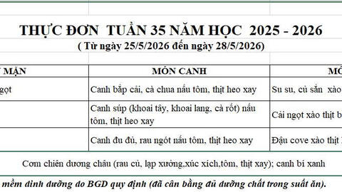 Thực đơn học sinh tuần 35, năm học 2025-2026