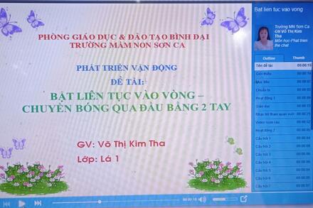 Chủ đề: Bé thích làm nghề gì?  Chủ đề nhánh: Nghề sản xuất  Đề tài: Bật liên tục vào vòng - Chuyền bóng qua đầu bằng 2 tay  Lớp mầu giáo: 3,4,5 tuổi  Năm học: 2023 - 2024